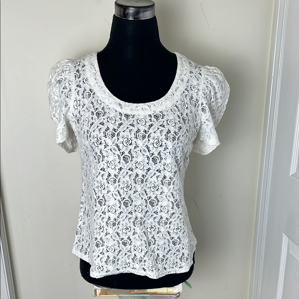New Look Elegant White Lace Top Size 12